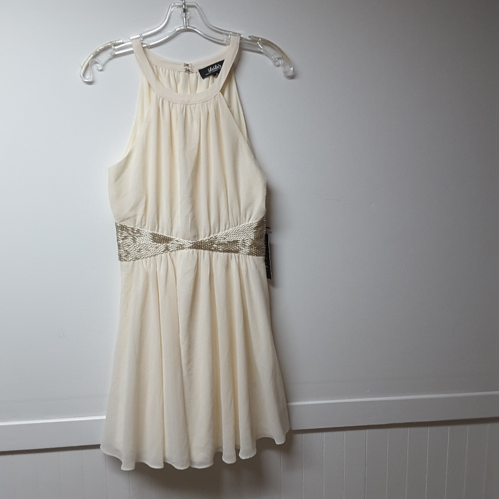 NWT Lulu's Fit and Flare Dress Cream Lined Halter Party Dress Size S